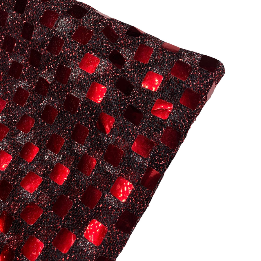 Faux Sequin Shiny Confetti Checkered Square Knit - 44” - Red