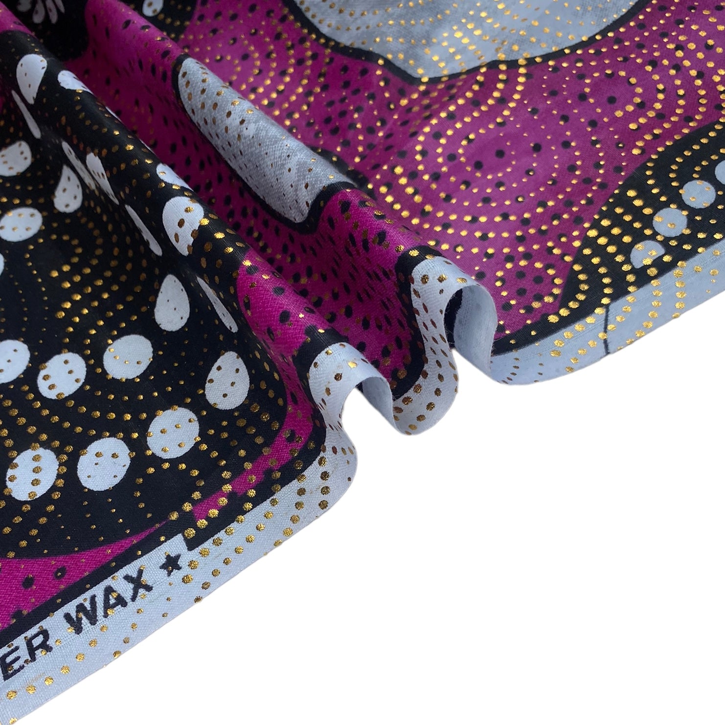 Waxed Metallic African Printed Cotton - Pink/Black/Grey
