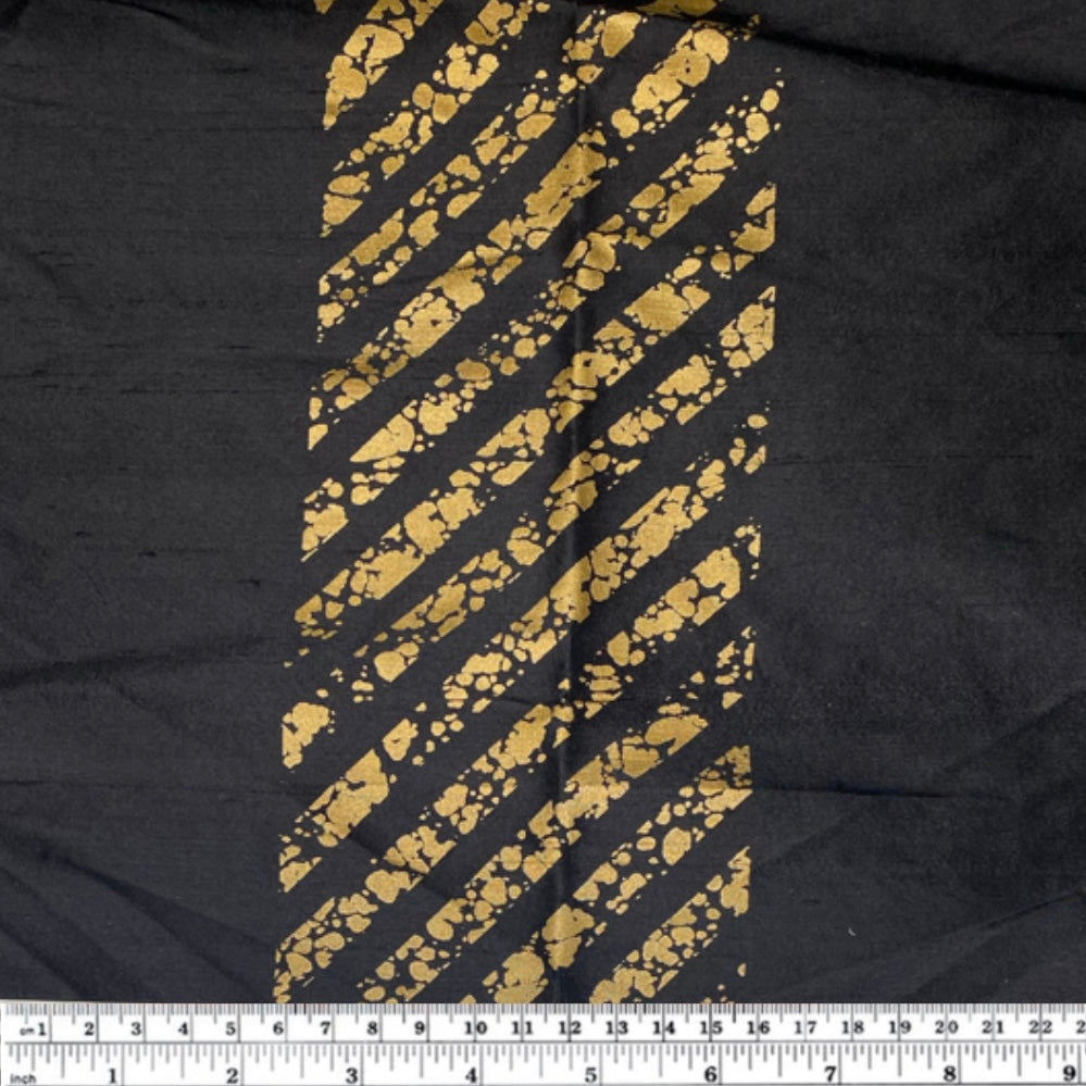 Striped Silk Shantung - Black/Gold