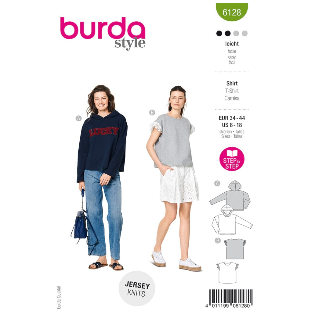 Hoodie Sweatshirt Sewing Pattern - Burda Style 6128