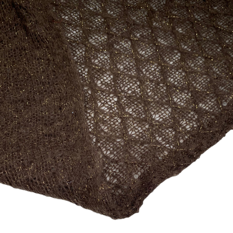 Wool Blend Open Weave Knit with Diamond Pattern - Brown/Gold