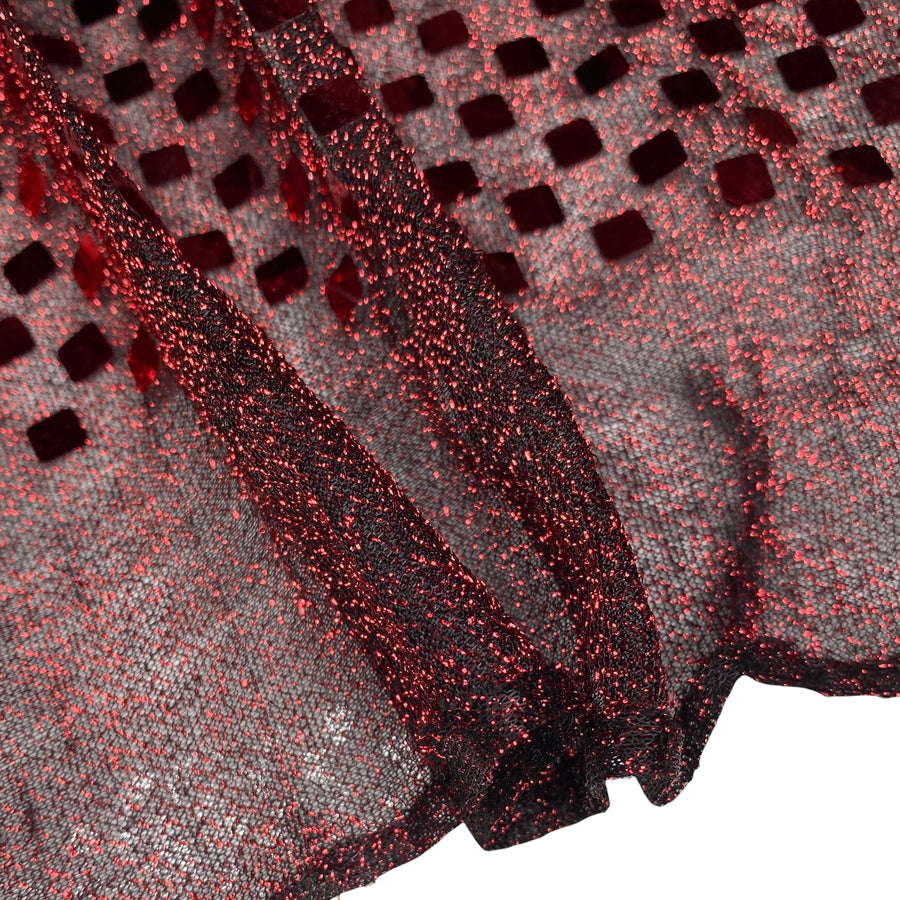 Faux Sequin Shiny Confetti Checkered Square Knit - 44” - Red