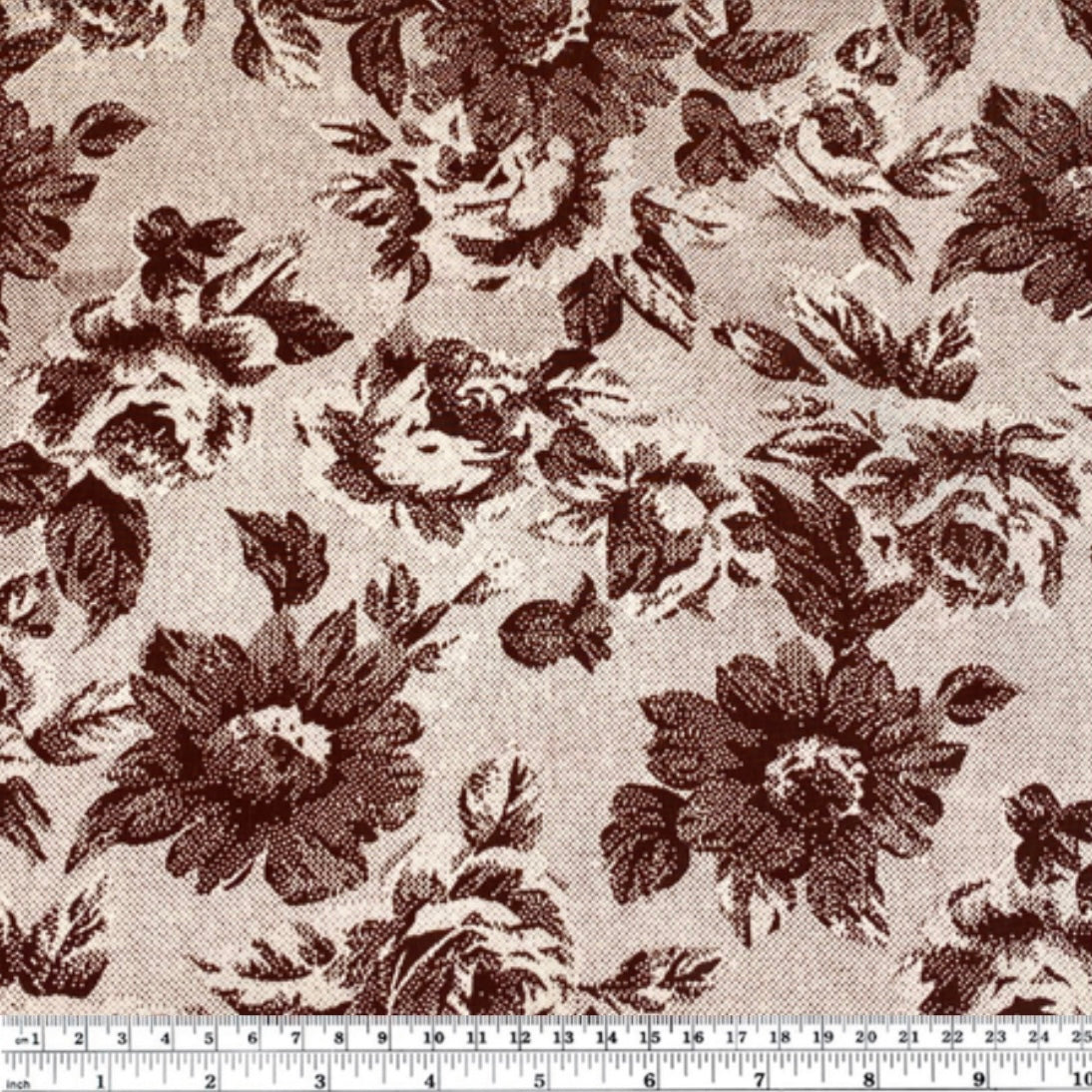 Floral Printed Polyester - 44” - Brown/Beige