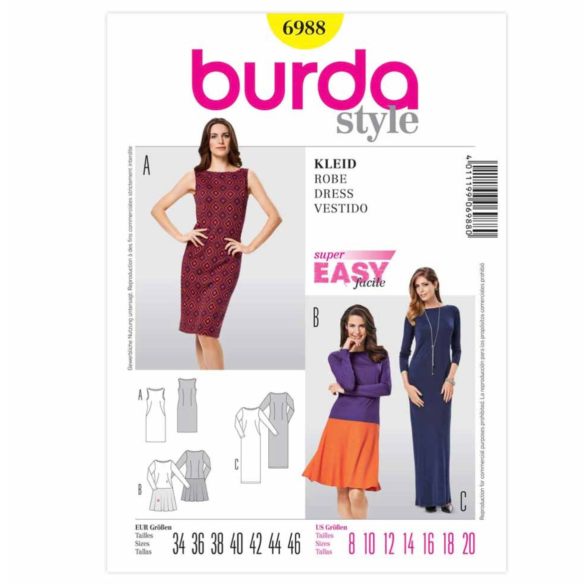 Dress Sewing Pattern - Burda Style 6988