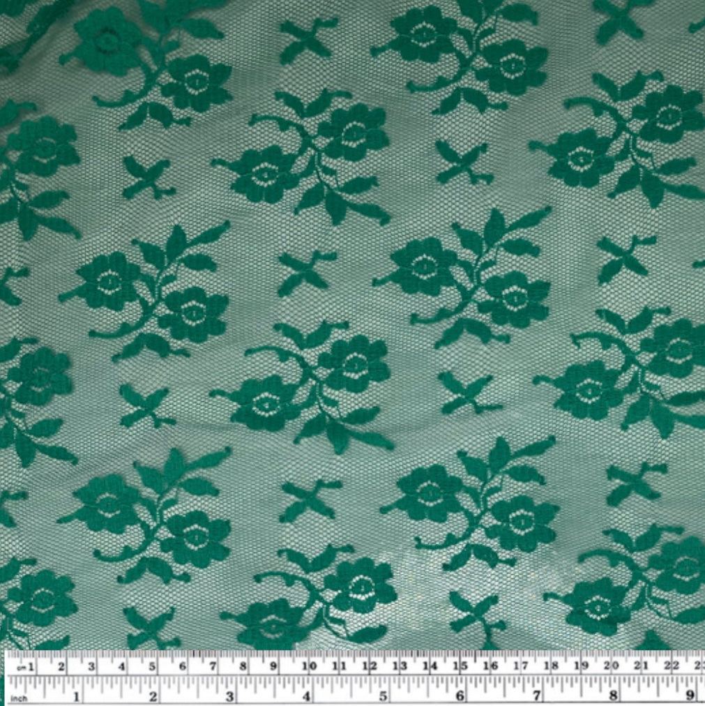 Scalloped Edged Floral Polyester Lace - 52” - Green