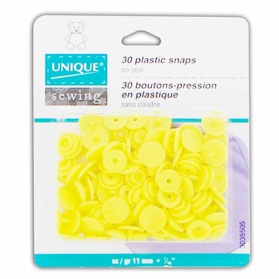 Plastic Snap Fasteners - Size 2 - 11mm (3/8″) - 30 sets - Yellow