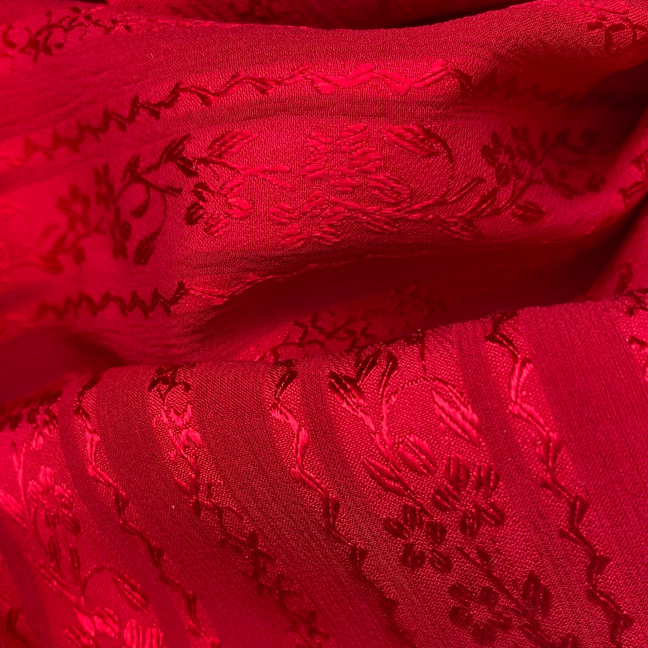 Floral Striped Silk Chiffon - Red
