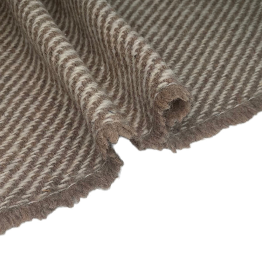 Wool Coating - Diagonal Stripes - Cream/Beige