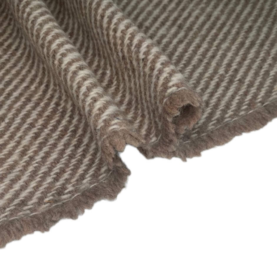 Diagonal Striped Wool Coating - Cream/Beige