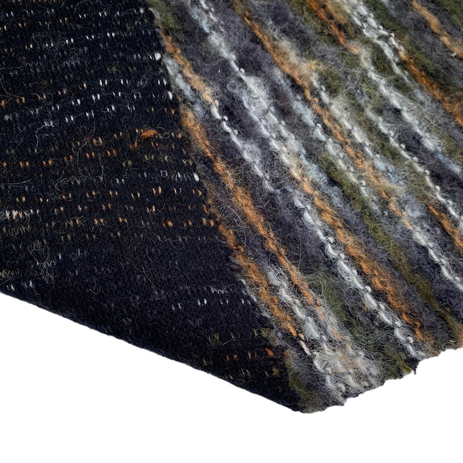 Chenille Mohair Blend Knit Fabric Remnant - Rust/Green/Grey