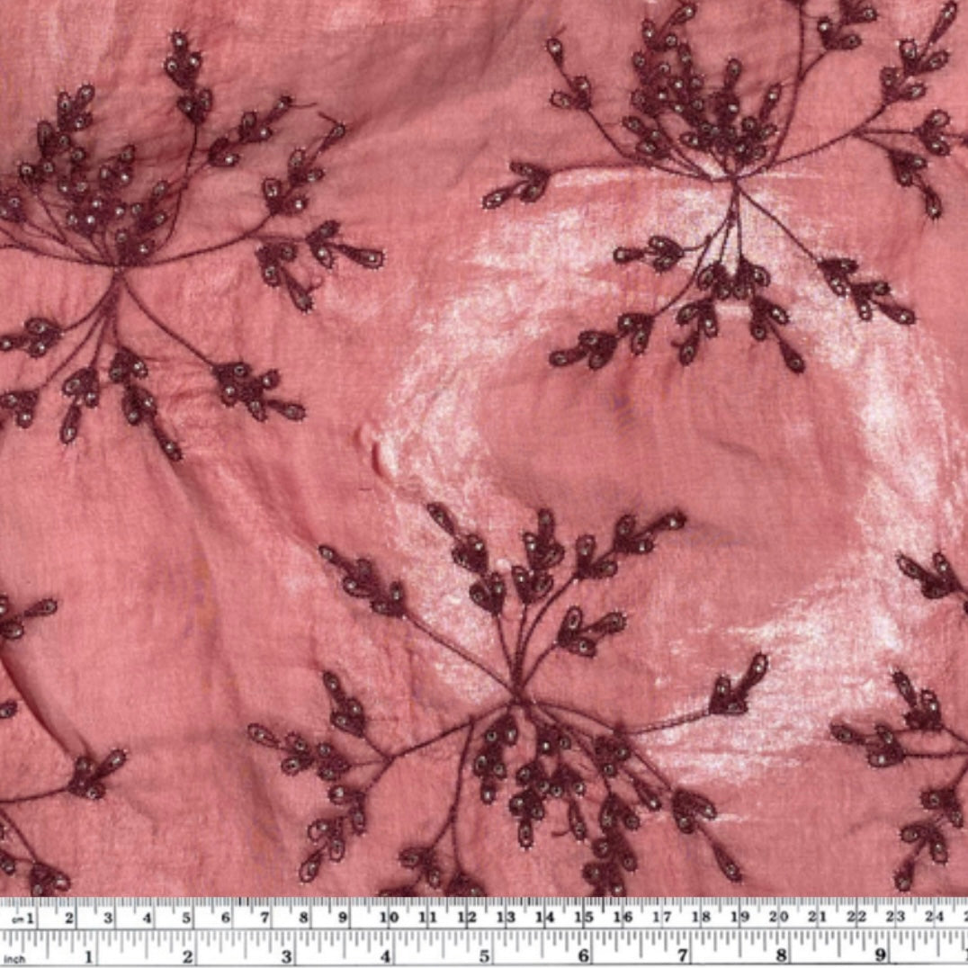 Embroidered Beaded Silk Organza - Burgundy