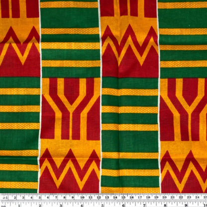 African Printed Cotton - Multi-Colour / Red / Green