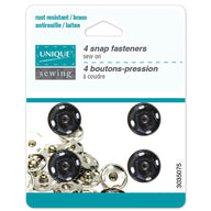 Sew On Snap Fasteners - 7mm (5/16″) - 12  sets - Black