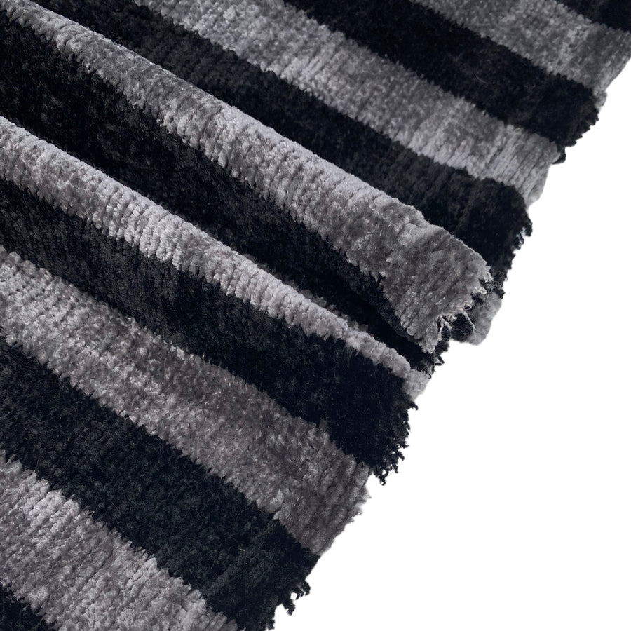 Chenille Knit - Striped - Grey/Black