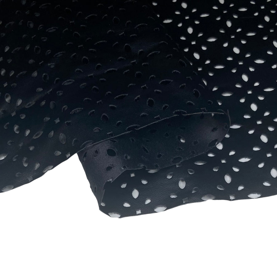 Lasercut Stretch Faux Leather - Black