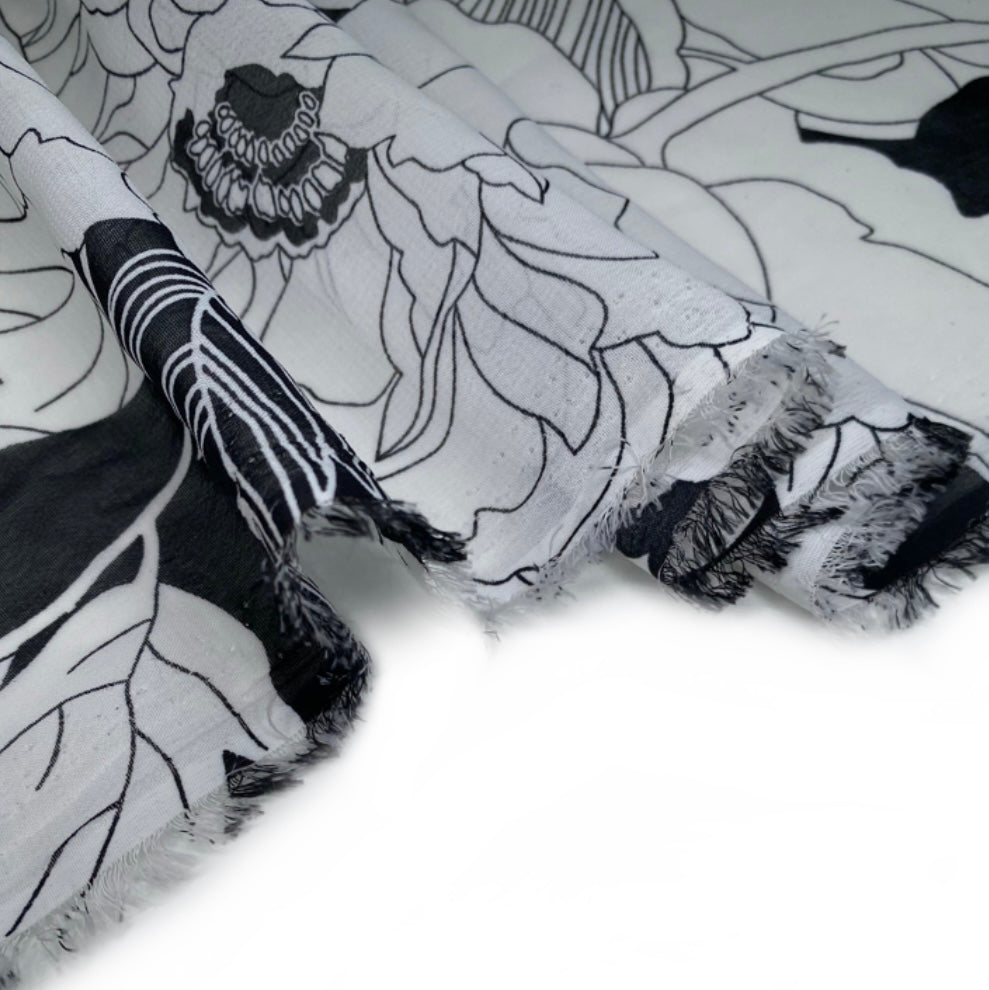 Floral Polyester Chiffon - 58” - Black/White