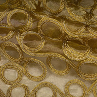 Embroidered Silk Organza - Circles - Gold