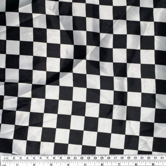 Printed Polyester Charmeuse - Checkered - Black/White