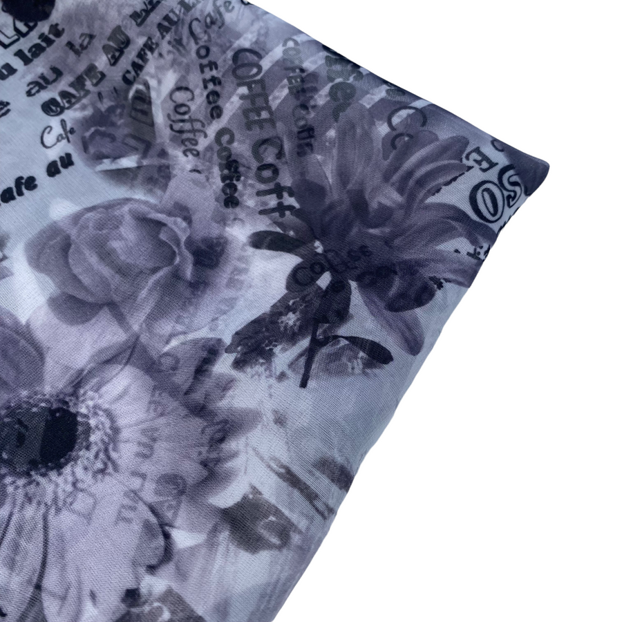 Flowers/Coffee Polyester Chiffon - 60”