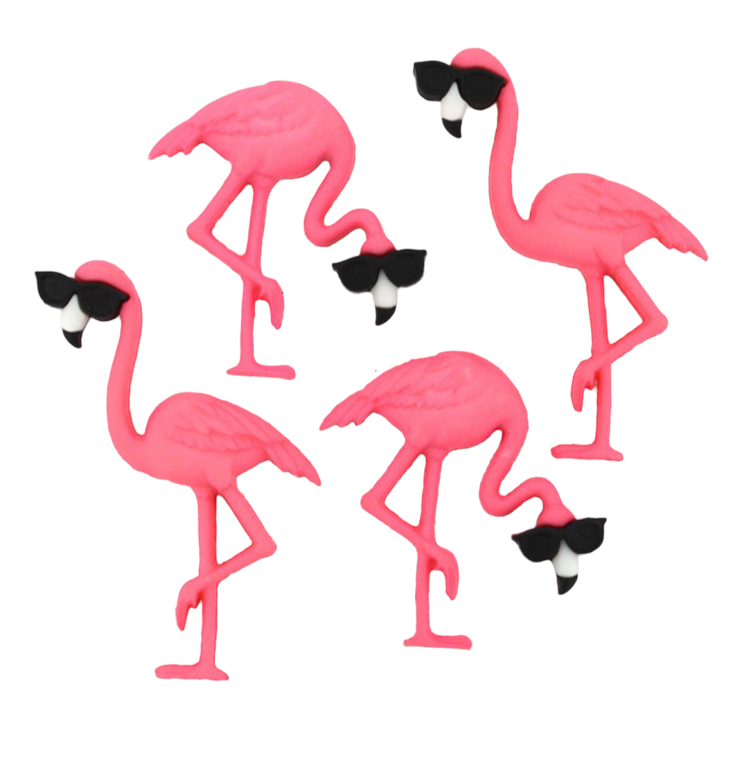 Novelty Buttons - Think Flamingo- 4 pcs