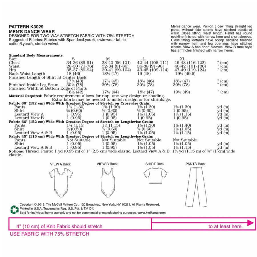 Men’s Dancewear Pattern - K3029