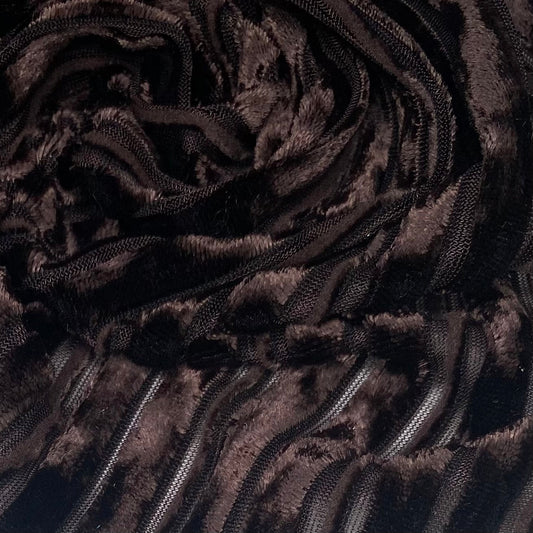 Striped Burnout Stretch Velvet - Dark Brown
