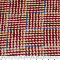 Houndstooth Plaid Wool Coating- Red/Cream/Light Blue/Yellow