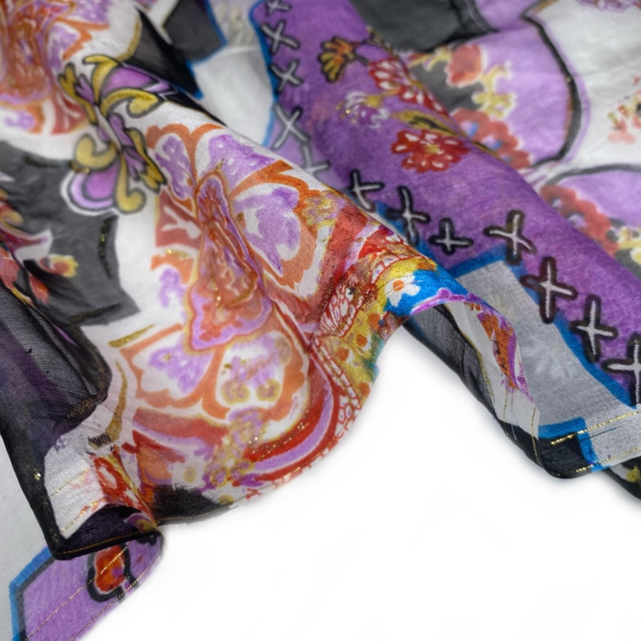 Paisley Printed Silk Chiffon - Purple/Black