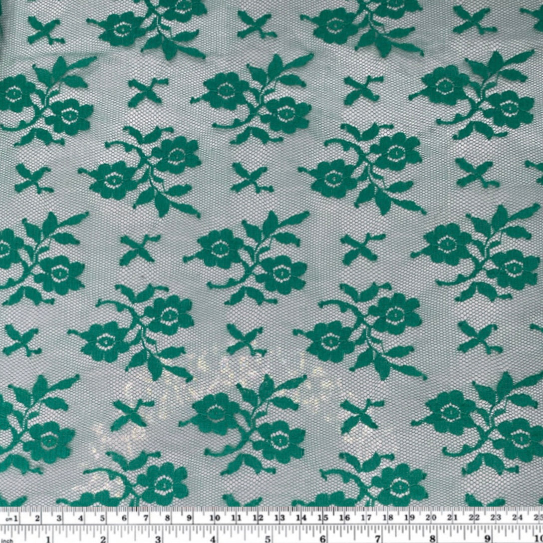 Floral Corded Lace with Scalloped Edges - Green