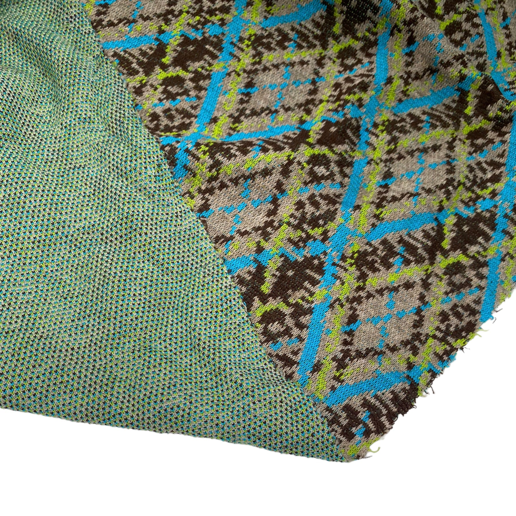 Patterned Polyester Knit - Argyle -  Green/Blue/Brown