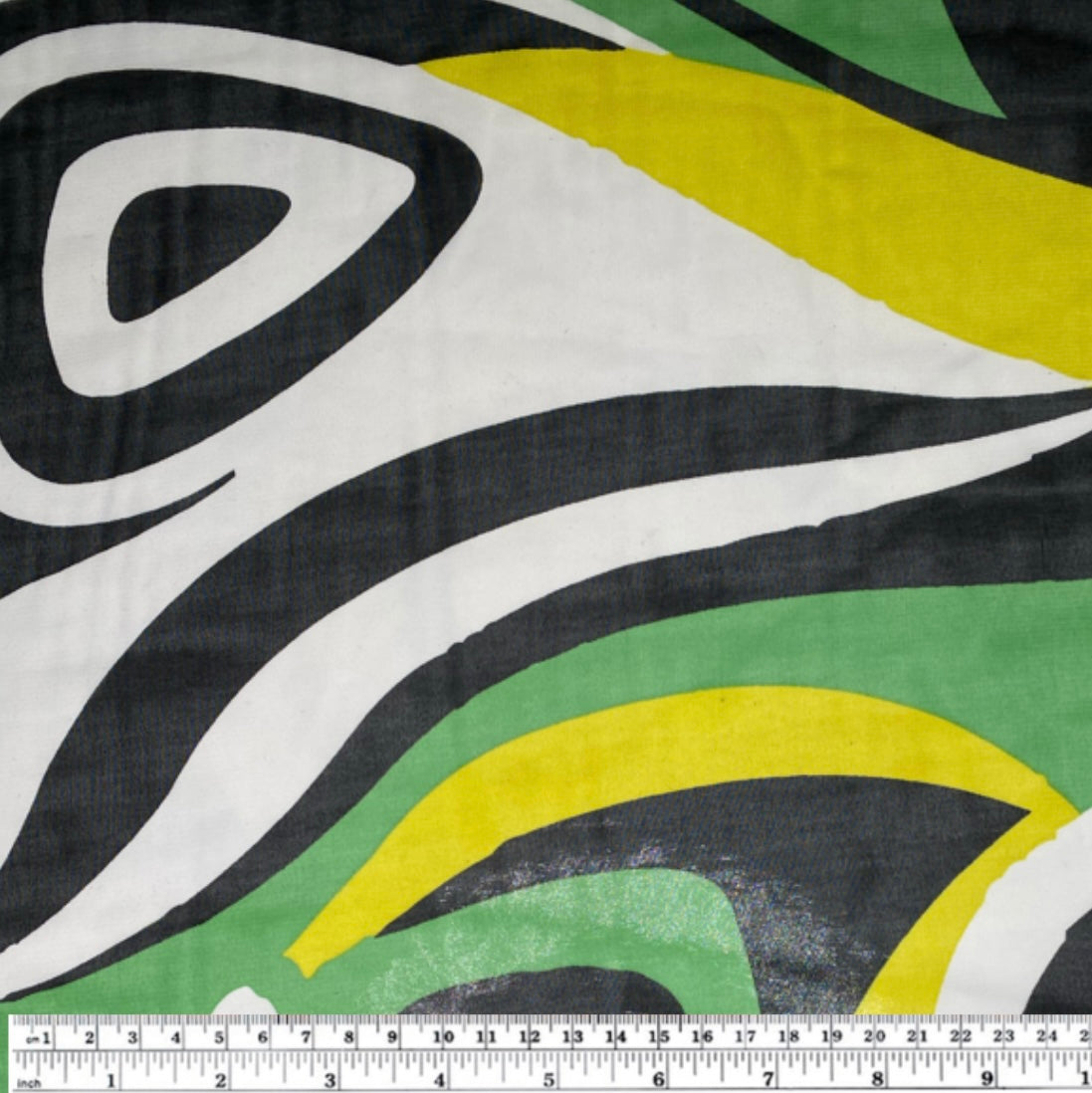 Printed Polyester Chiffon - With Border - Green/Yellow/Black/White