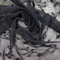 Embroidered Floral Eyelet Stretch Mesh - Black