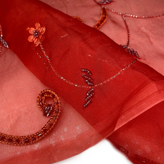 Embroidered Beaded Silk Organza - Red