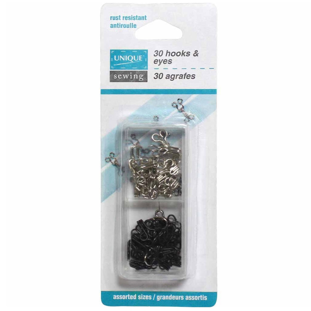 Assorted Hooks & Eyes - Black/Silver - 30 Sets