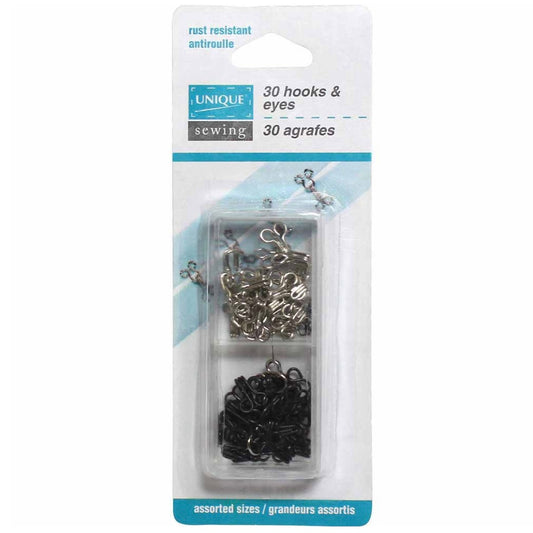 Assorted Hooks & Eyes - Black/Silver - 30 Sets