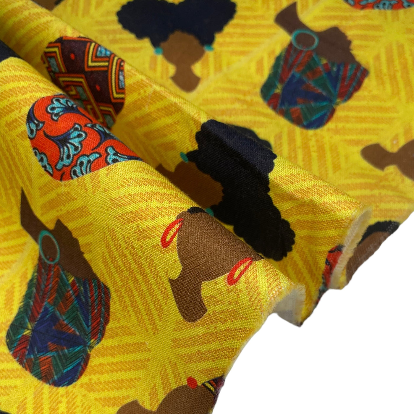 Printed Cotton - Coiffed Crowns - Yellow