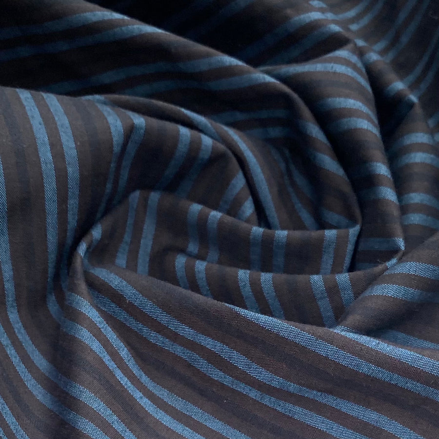 Striped Stretch Cotton Poplin - 50” - Blue/Brown
