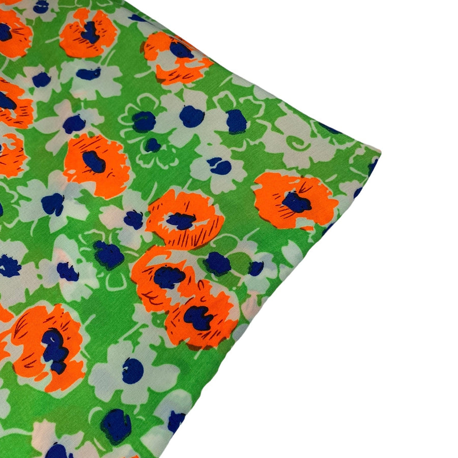 Floral Printed Polyester - 58” - Green/White/Orange/Blue