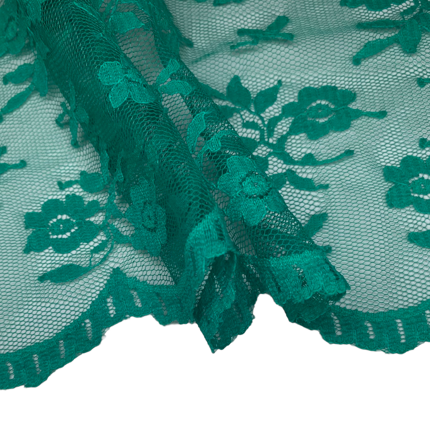 Scalloped Edged Floral Polyester Lace - 52” - Green