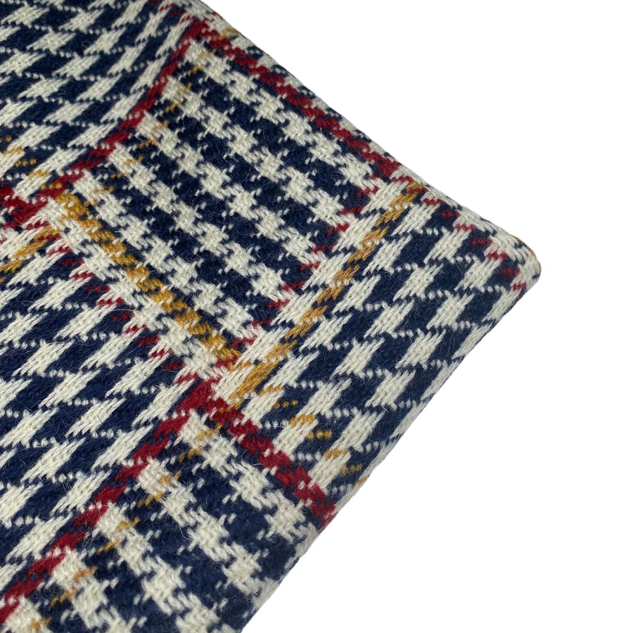Houndstooth Plaid Wool Coating - Blue/Cream/Red/Yellow