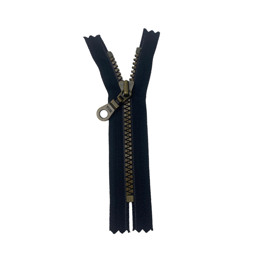 Regular Molded Tooth Zipper - YKK - 4 3/4” - Black/Brass