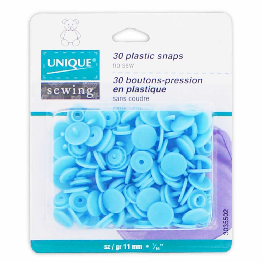Plastic Snap Fasteners - Size 2 - 11mm (3/8″) - 30 sets - Baby Blue