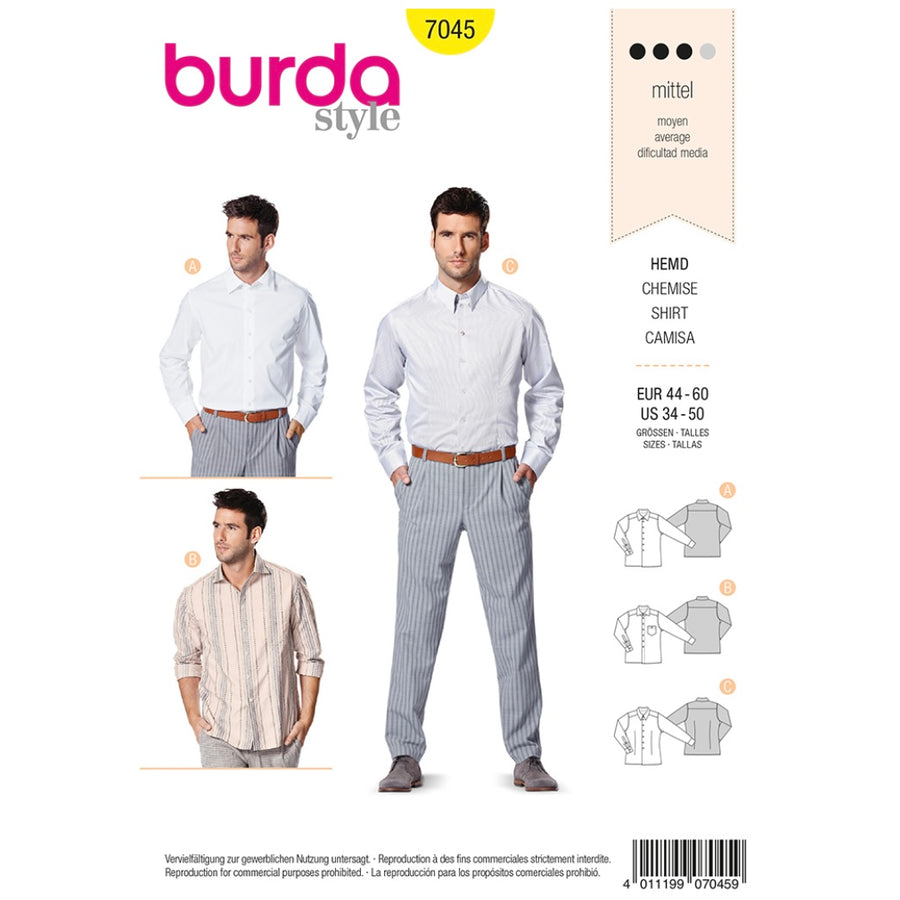 Burda Style 7045 - Men’s Shirt Sewing Pattern
