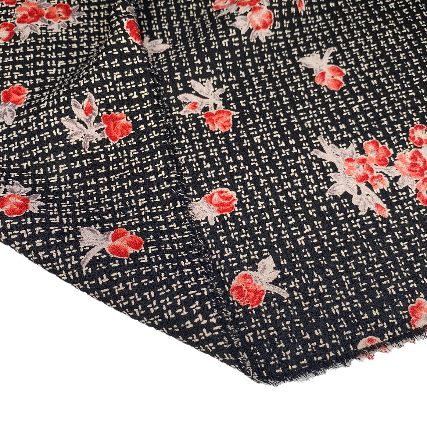 Floral Printed Polyester Crepe - 44” - Black/Red