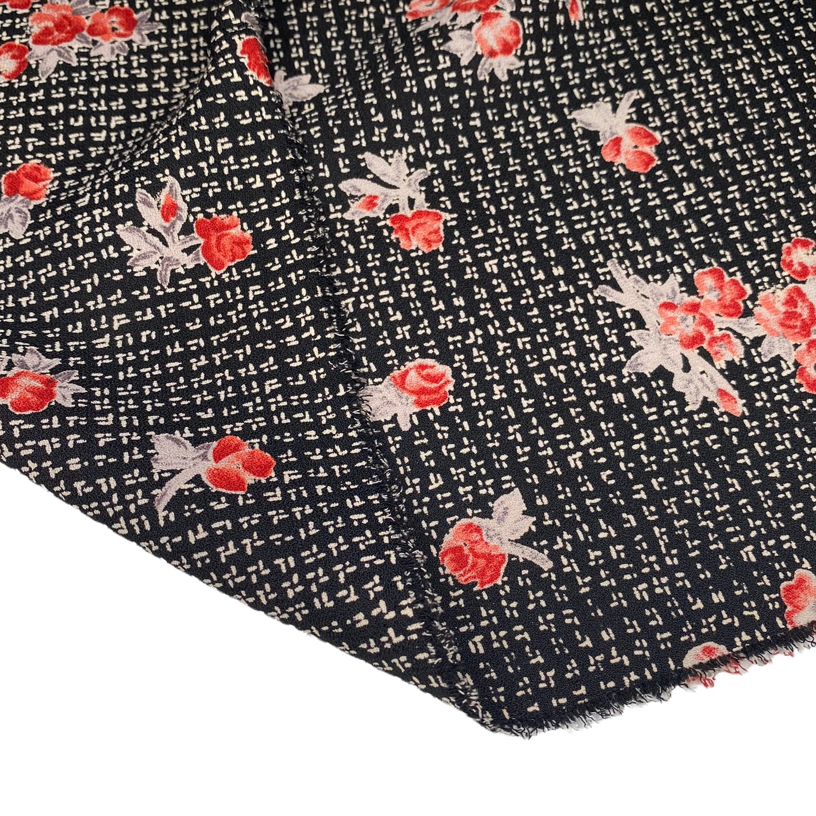 Floral Printed Polyester Crepe - 44” - Black/Red