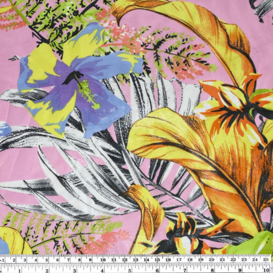 Tropical Floral Printed Polyester Chiffon - Pink
