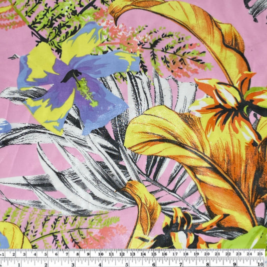 Tropical Floral Polyester Chiffon - Pink