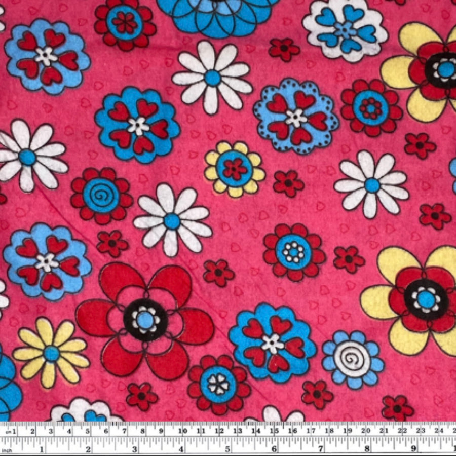 Printed Cotton Flannel - Flowers - Pink