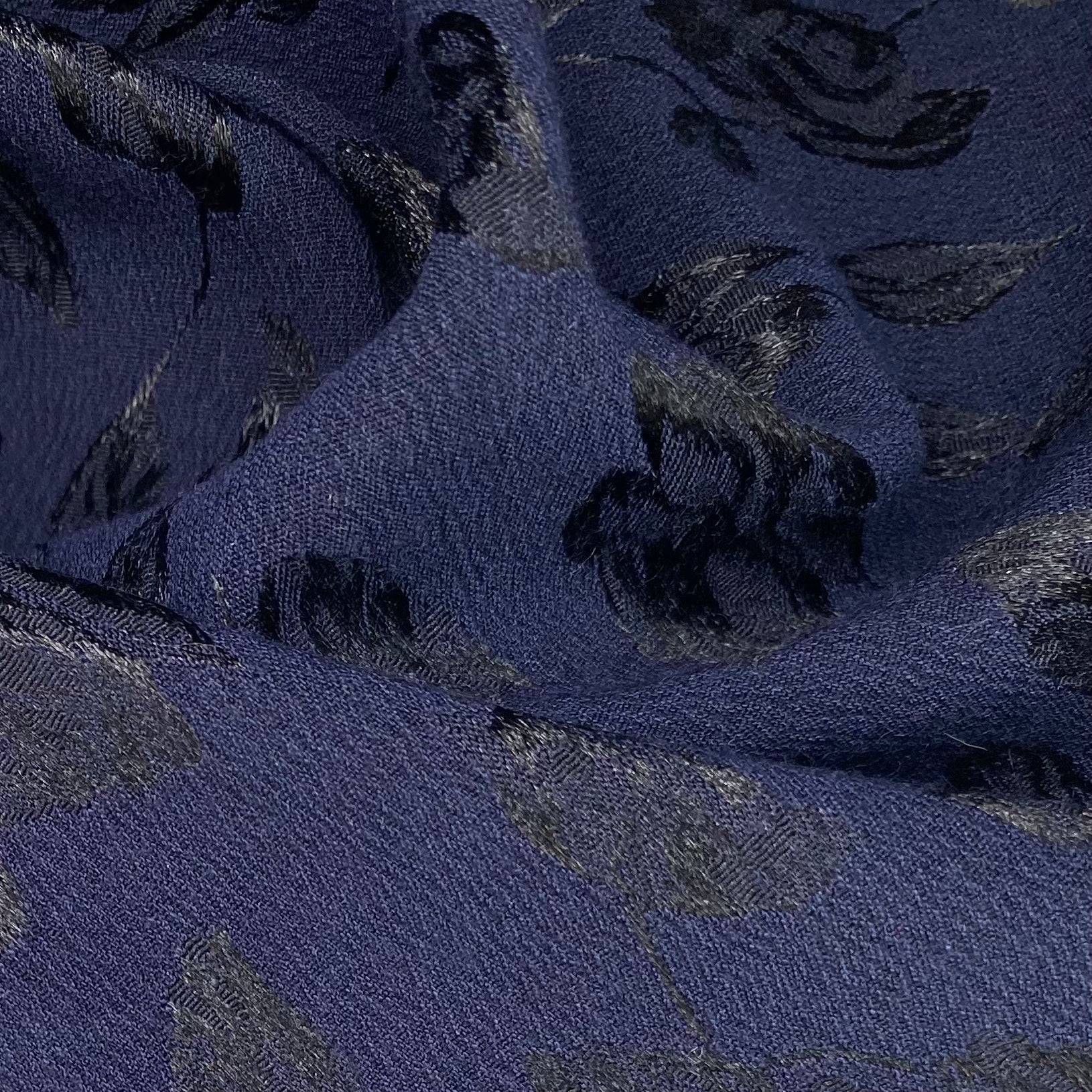 Floral Stretch Polyester Brocade - Navy/Black