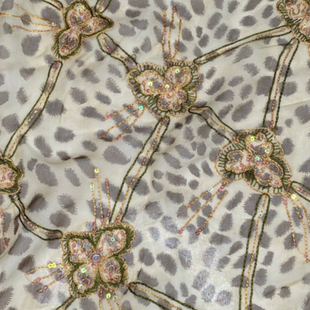 Embroidered Sequin Silk Chiffon - Cheetah